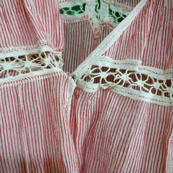 Free People Vintage Boho NEW Lace Red Ivory Stripe - Picture 3 of 6